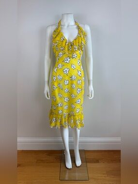 Vintage Escada Yellow Floral Ruffle Dress
